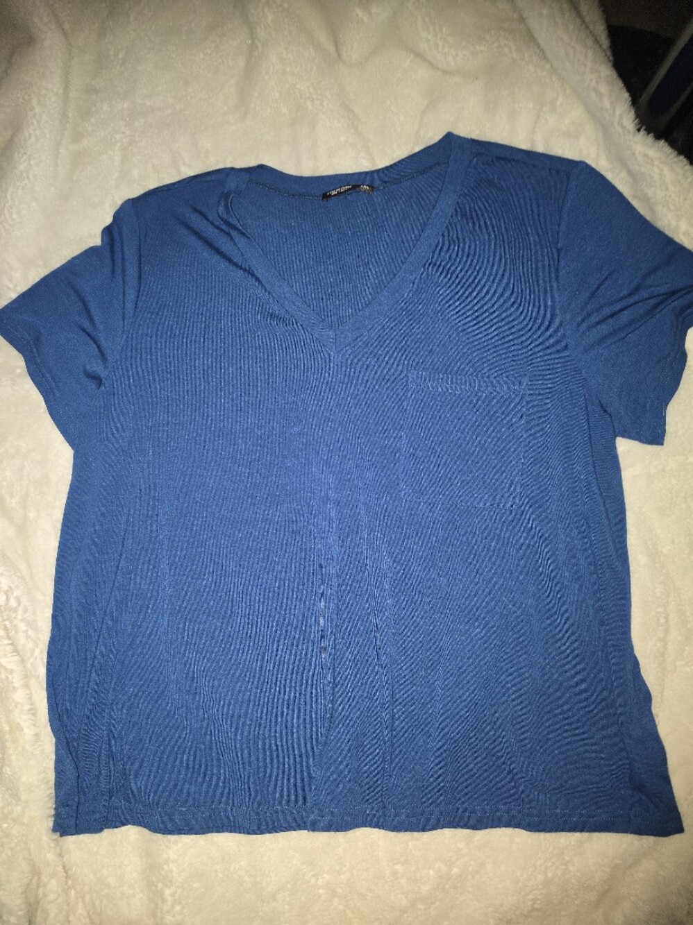 SHEIN Blue V-Neck Pocket Short Sleeve Tee